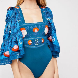 FREE PEOPLE Sunny Meadows Bodysuit | Boho Statement Sleeve Stunner Sz M